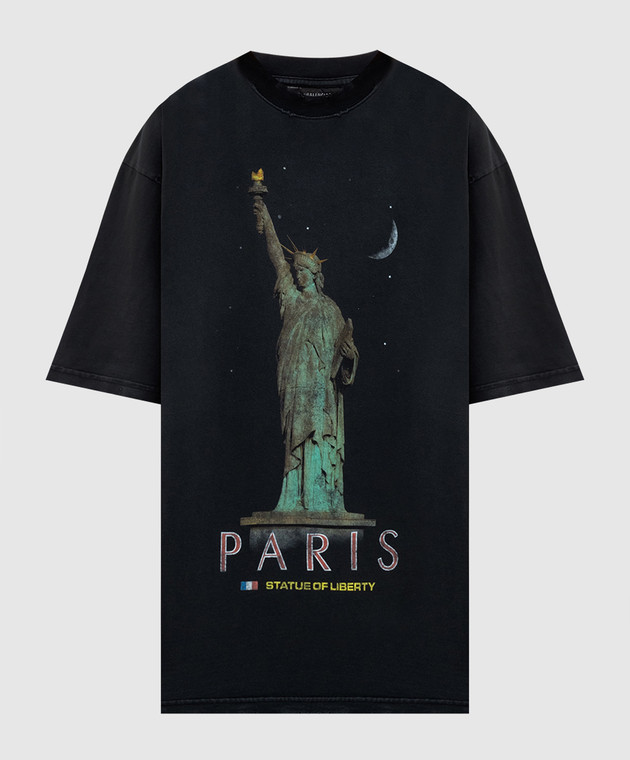 Balenciaga - Черная футболка Paris Liberty с винтажным эффектом