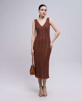 Twinset Коричнева сукня міді з люрексом 251TT319A