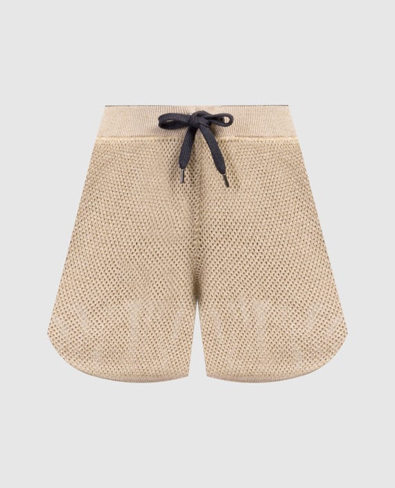 Beige openwork shorts with lurex
