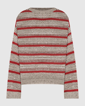 Brunello Cucinelli Бежевий джемпер з льону в смужку MCO558900