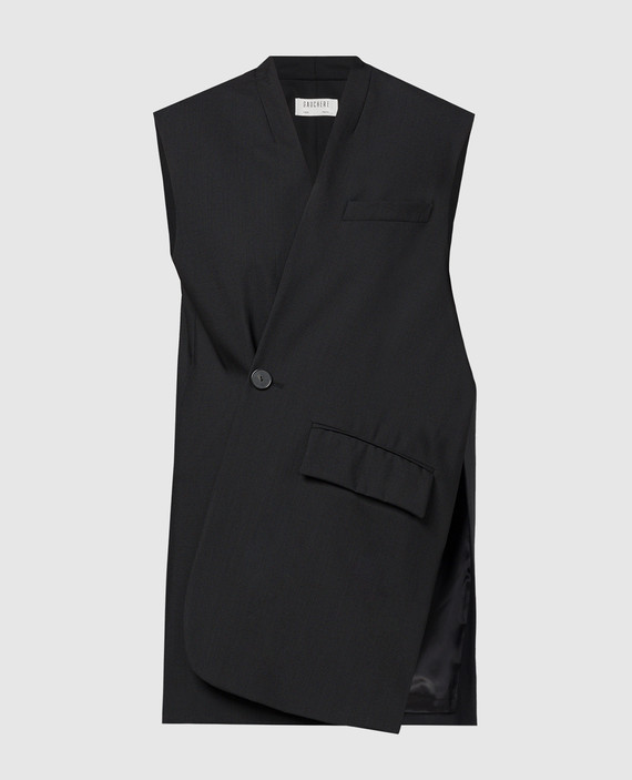 Black asymmetric vest made of wool