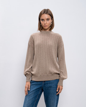 Brunello Cucinelli Бежевий светр з кашеміру з ланцюжком моніль M12193400