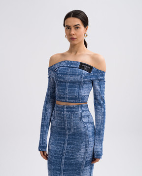 Balmain Синій укорочений топ з нашивкою логотипа EF1AO385KH80