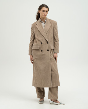 Brunello Cucinelli Бежевое вельветовое пальто с цепочкой мониль MD5749831P