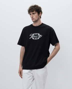 Givenchy Черная футболка с контрастной вышивкой логотипа BM71MG3YPK