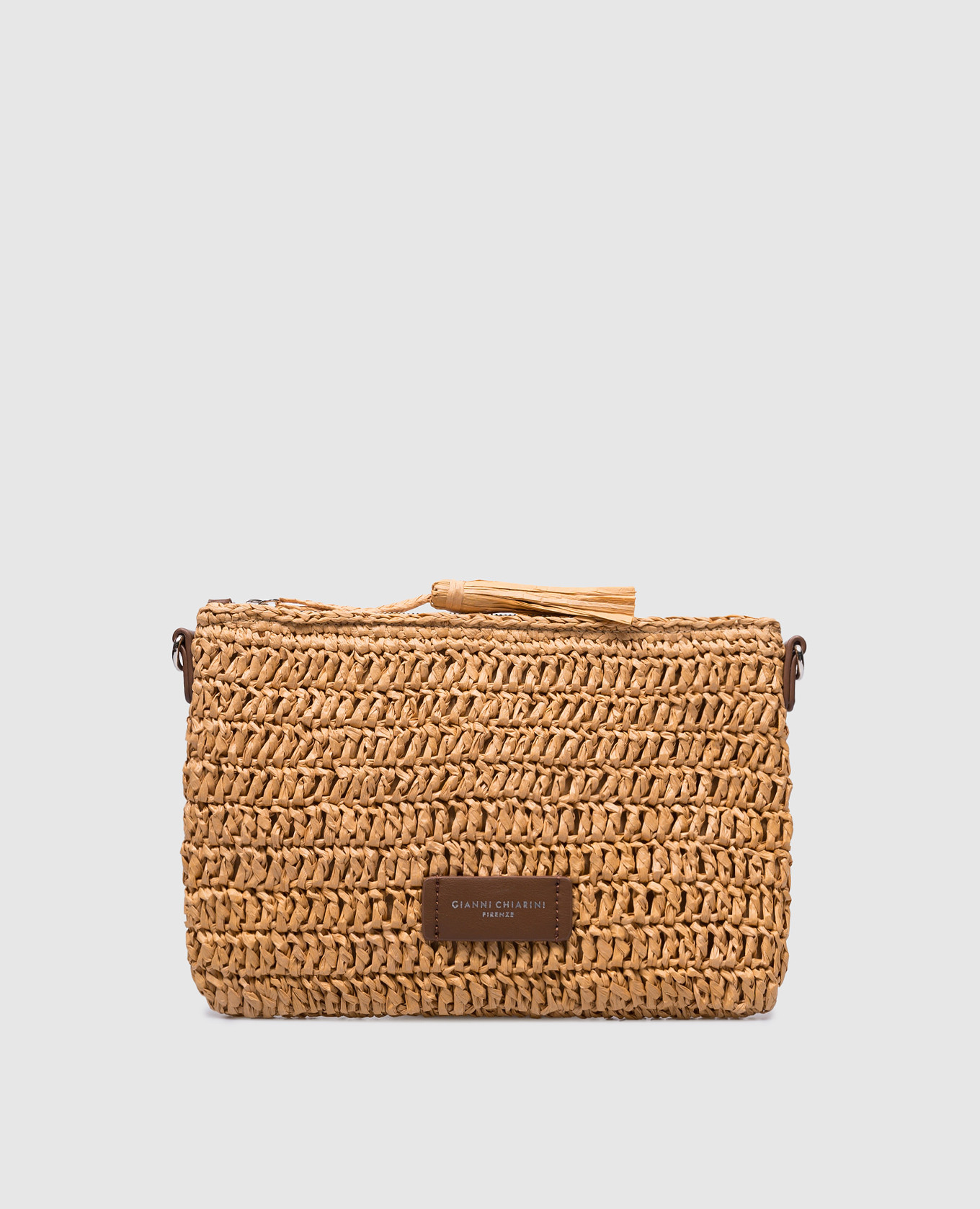 Brown woven MARCELLA clutch with logo
