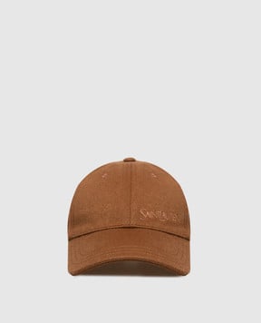Saint Laurent Коричнева кепка з кашеміру з вишивкою логотипа 8425983YS58