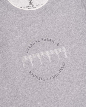 Brunello Cucinelli Дитячий сірий меланжевий лонгслів з принтом Eternal Balance B0B13T176C