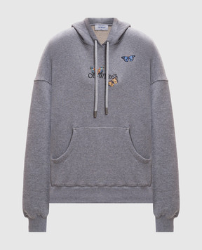 Off-White Серое меланжевое худи с вышивкой OWBB058S25FLE001