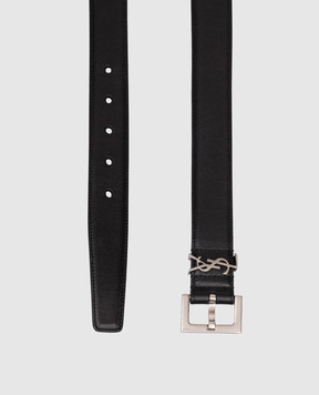 Saint Laurent Черный кожаный ремень Cassandre с монограммой логотипа 634437BOO0E