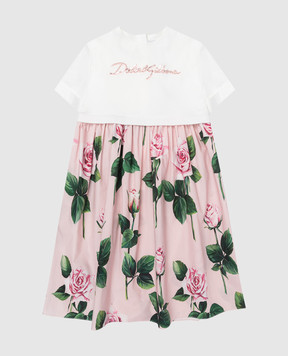 Dolce&Gabbana Дитяча рожева сукня з вишивкою логотипа і брендовим принтом L5JD9RG7O0S