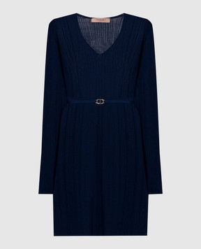 Twinset Синее платье мини в рубчик 242TP3041