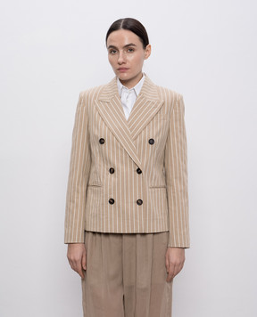 Brunello Cucinelli Бежевый двубортный жакет с шелком в полоску MH5417064