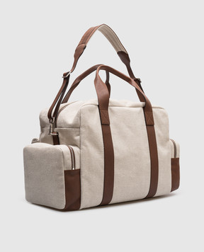 Brunello Cucinelli Бежева дорожня сумка з льоном з логотипом MBLRU323P