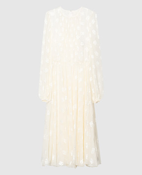 Dolce&Gabbana Біла сукня з шовком у візерунок монограми логотипа F6ARPTFJTBR