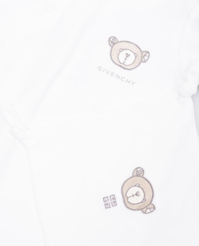 Givenchy Детский белый велюровый набор из комбинезана и платка с нашивкой H30569