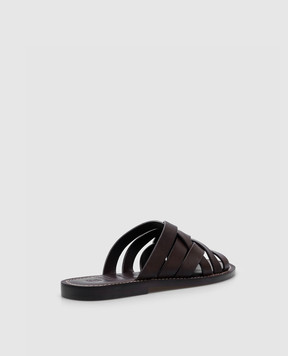Brunello Cucinelli Коричневые кожаные шлепанцы MZUELBM326