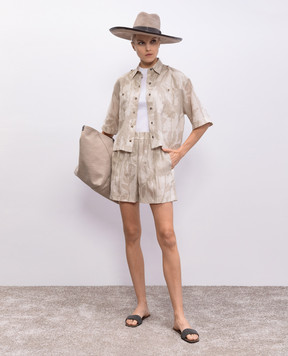 Brunello Cucinelli Бежеві шорти з льону в квітковий візерунок MB650P8566