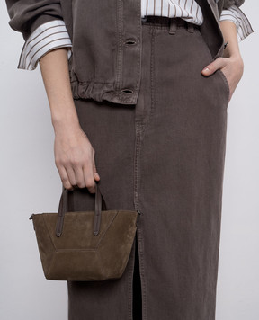 Brunello Cucinelli Коричневая сумка-мини Duo с логотипом. MBDLD2675