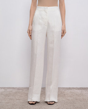 Max Mara Белые брюки AVERSA из льна с логотипом. AVERSA