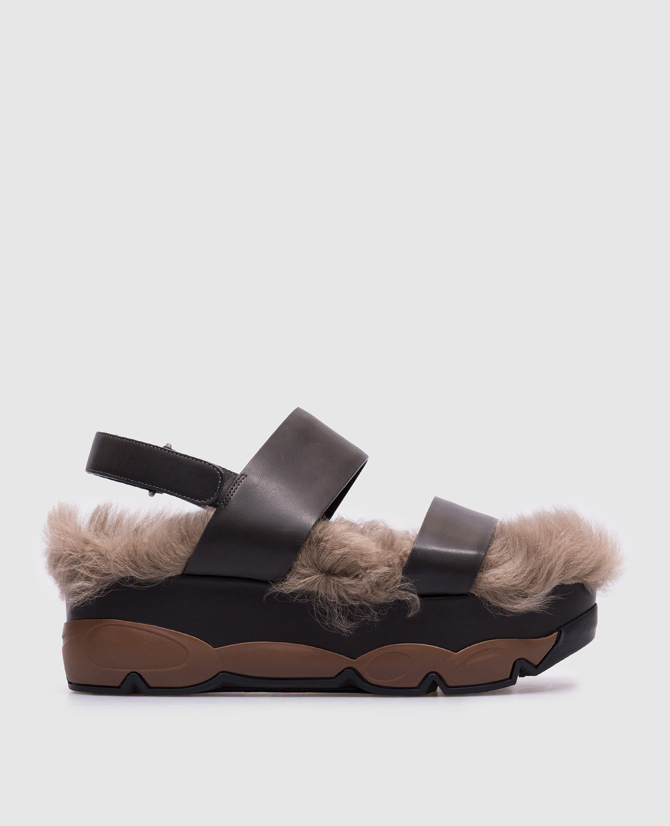 

Черные кожаные сандалии на меху, Черный, Сандалии