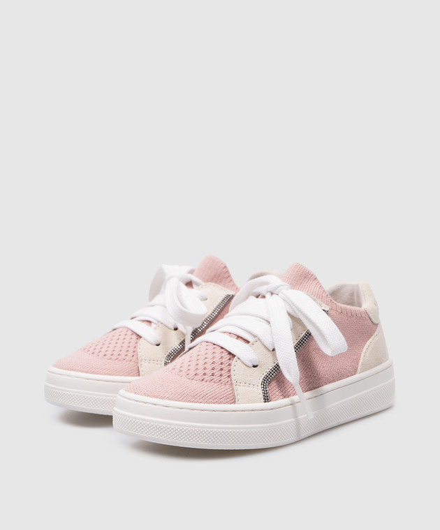 Brunello Cucinelli Детские розовые комбинированные кеды с цепочкой мониль BZ835ZG032 изображение 2