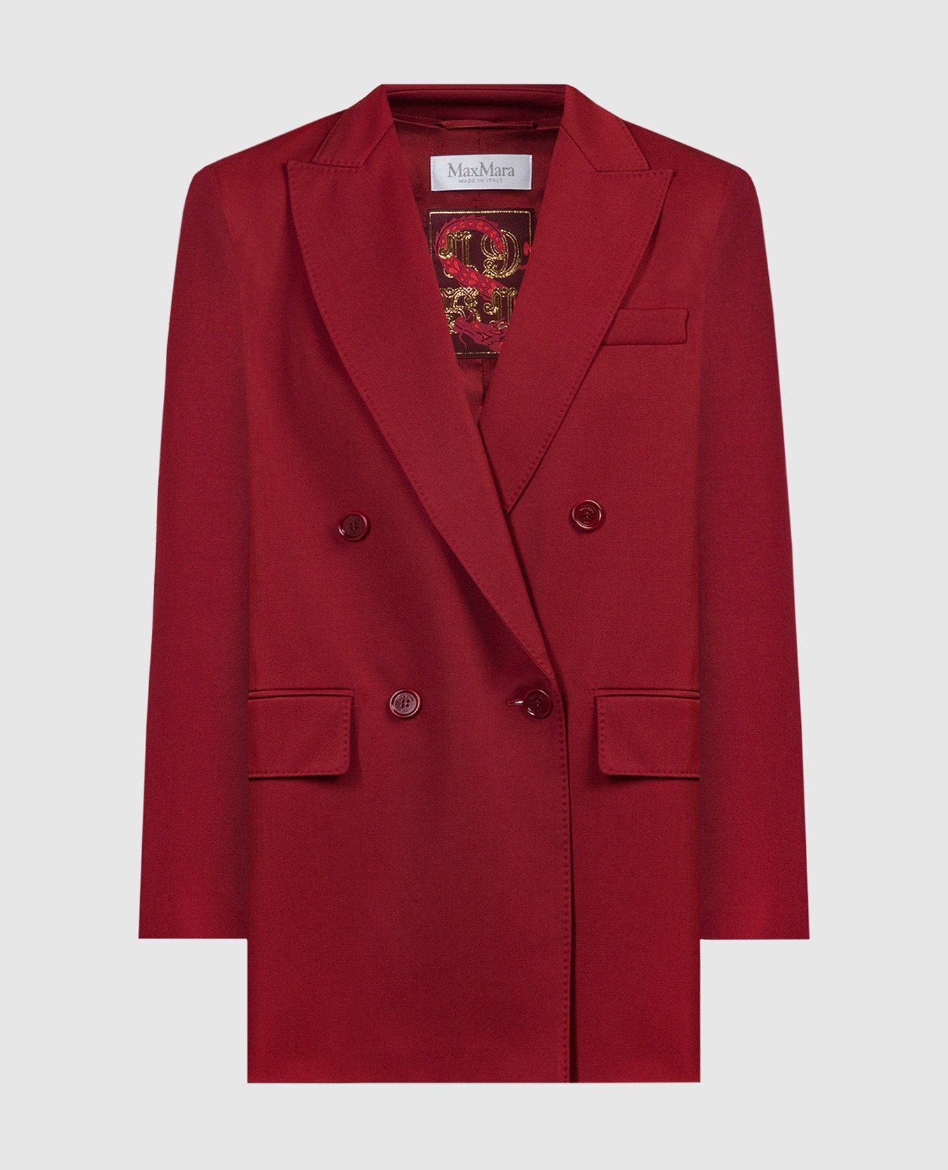 Red double-breasted Pevera wool jacket