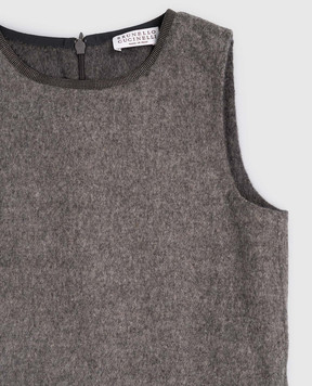 Brunello Cucinelli Дитяча сіра сукня з вовни з ланцюжком моніль BD565A407B