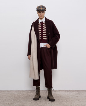Brunello Cucinelli Бордове двобортне пальто з кашеміру MD5039677P