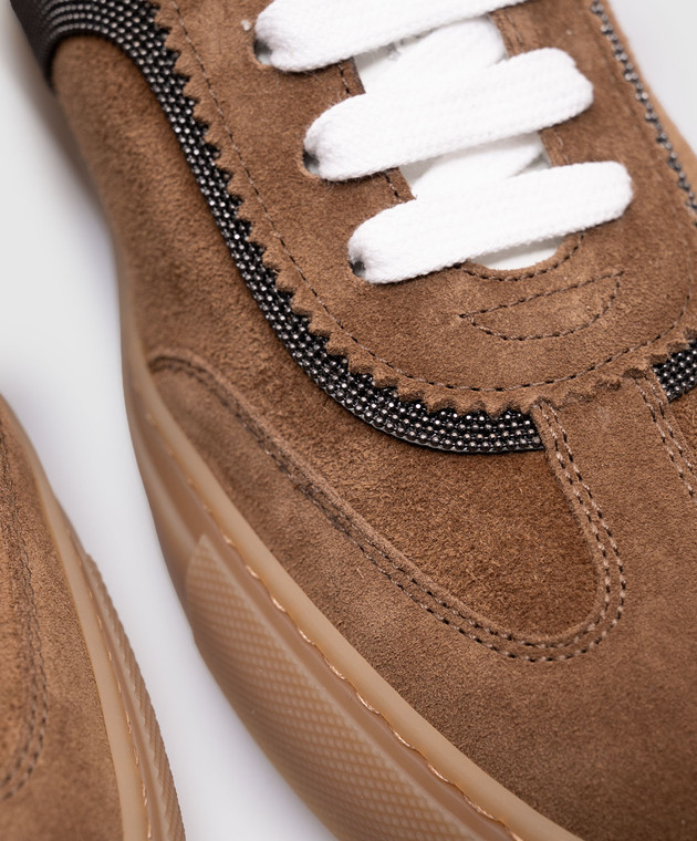 Brunello Cucinelli Коричневі замшеві кросівки з ланцюжком моніль MZSFG2908 зображення 5