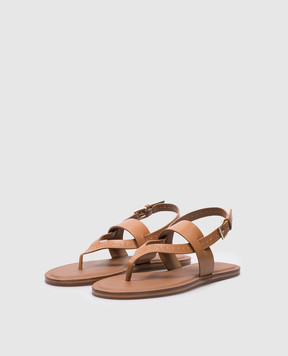 Max Mara Коричневые кожаные сандалии THONG STITCH THONGSTITCH