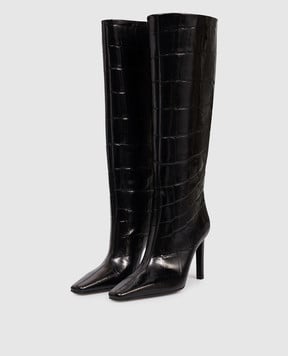 Babe Pay Pls Черные кожаные сапоги с тиснением под кожу крокодила 523914KO