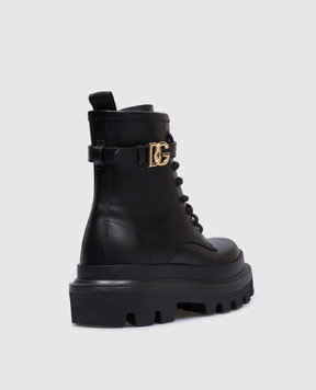 Dolce&Gabbana Чорні шкіряні черевики з металевим логотипом DG CT1057AB640