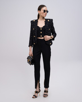 Balmain Черный топ-бюстье из шерсти EF0AD405WC09