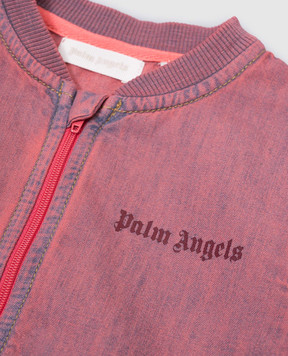 Palm Angels Детский розовый джинсовый бомбер с принтом логотипа. PG3X002S25DEN001