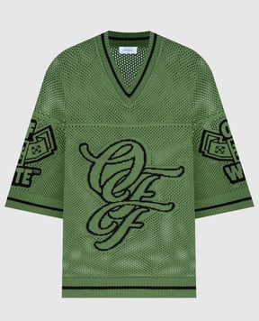 Off-White Зелений пуловер Varsity  з візерунком логотипа OMHW006S24KNI001