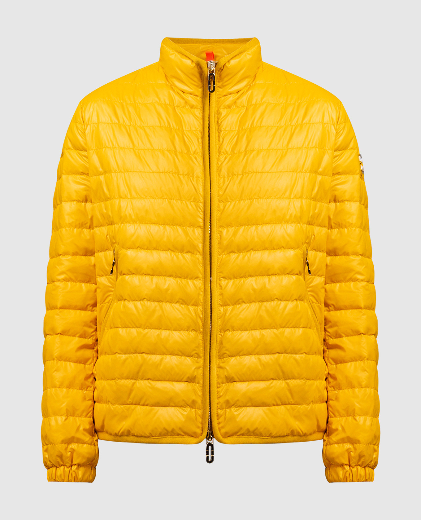 Yellow down jacket with metal logo