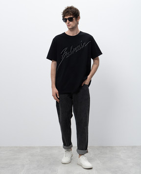 Balmain Черная футболка с принтом логотипа Balmain Letter EH1EG010BC86