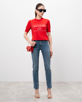 Balmain Красный топ из шерсти с логотипом узором. EF1KA115KH87