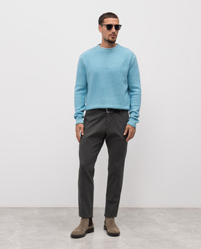 Wool&Co Блакитний светр з вовни мериноса у візерунок WO8005