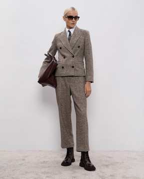 Brunello Cucinelli Коричневий двобортний жакет з вовни та шовку MG5317329