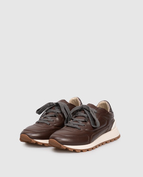 Brunello Cucinelli Коричневые кожаные кроссовки MZSKG3025
