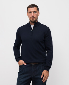 Cashmere&Whiskey Синій джемпер з вовни мериноса з блискавкою 77397