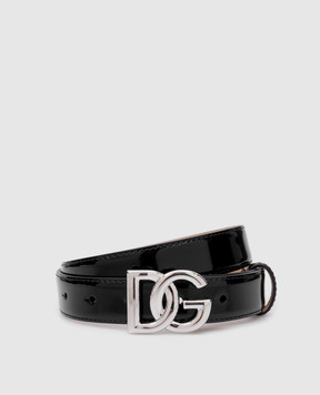 Dolce&Gabbana Черный кожаный глянцевый пояс с логотипом. BE1447AI413