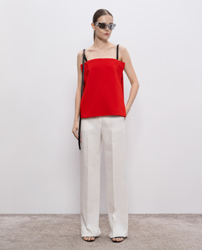 Max Mara Белые брюки AVERSA из льна с логотипом. AVERSA