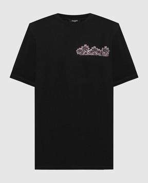 Balmain Чорна футболка з принтом Club Balmain Signature DH1EG000GD82