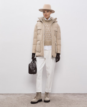 Brunello Cucinelli Бежевий стьобаний пуховик MG5017784