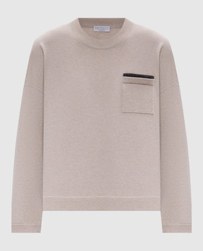 Brunello Cucinelli Бежевий светр з кашеміру з ланцюжком моніль M12192300