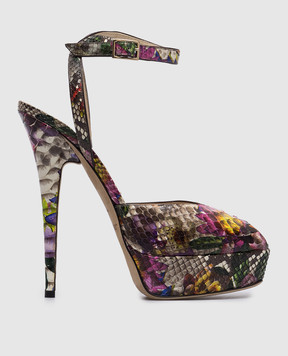 Jimmy Choo Кожаные босоножки с тиснением под кожу рептилии в цветочный принт. 131LOLAFPO
