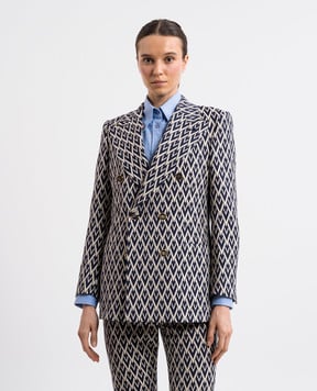 Valentino Синий двубортный жакет TOUTE LA V с шерстью 6B3CE400915